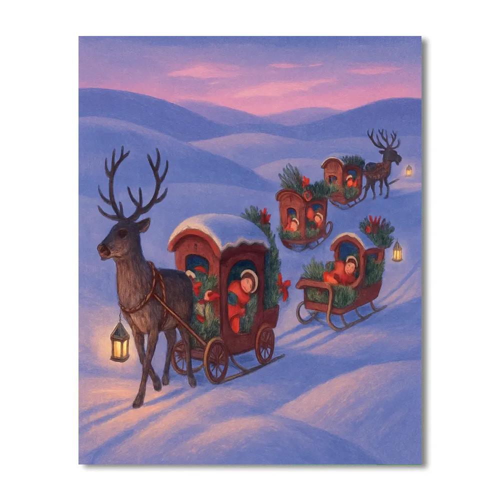 Christmas Caravan Through Snow Dunes paint by color