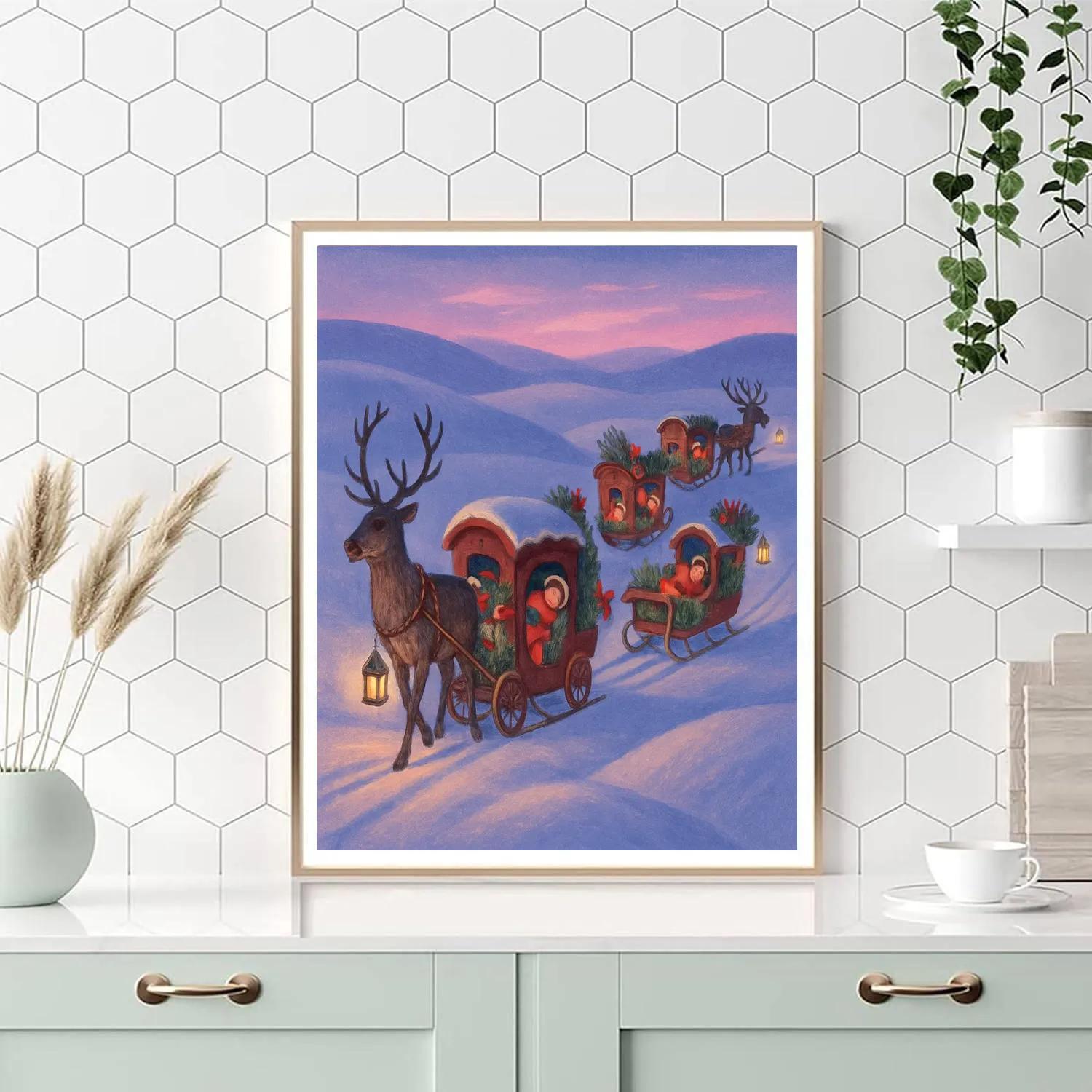 Christmas Caravan Through Snow Dunes paint by color