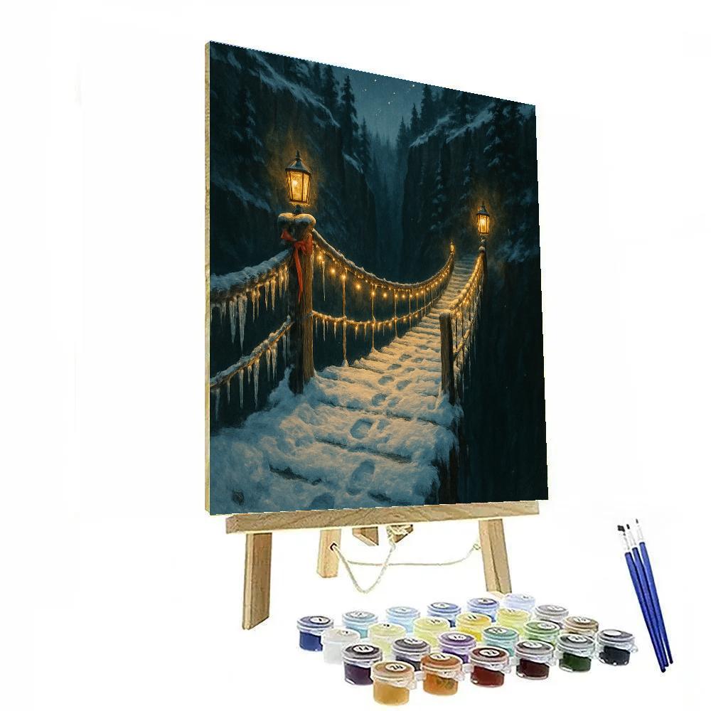 Glistening Christmas Bridge In Forest Gorge Painting by numbers kit