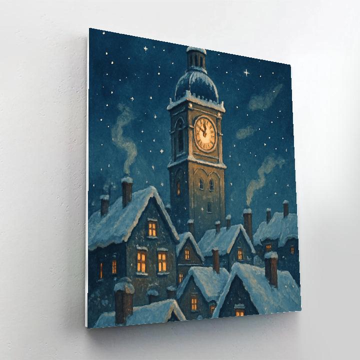Snowy Bell Tower With Starlit Clock painting number kit