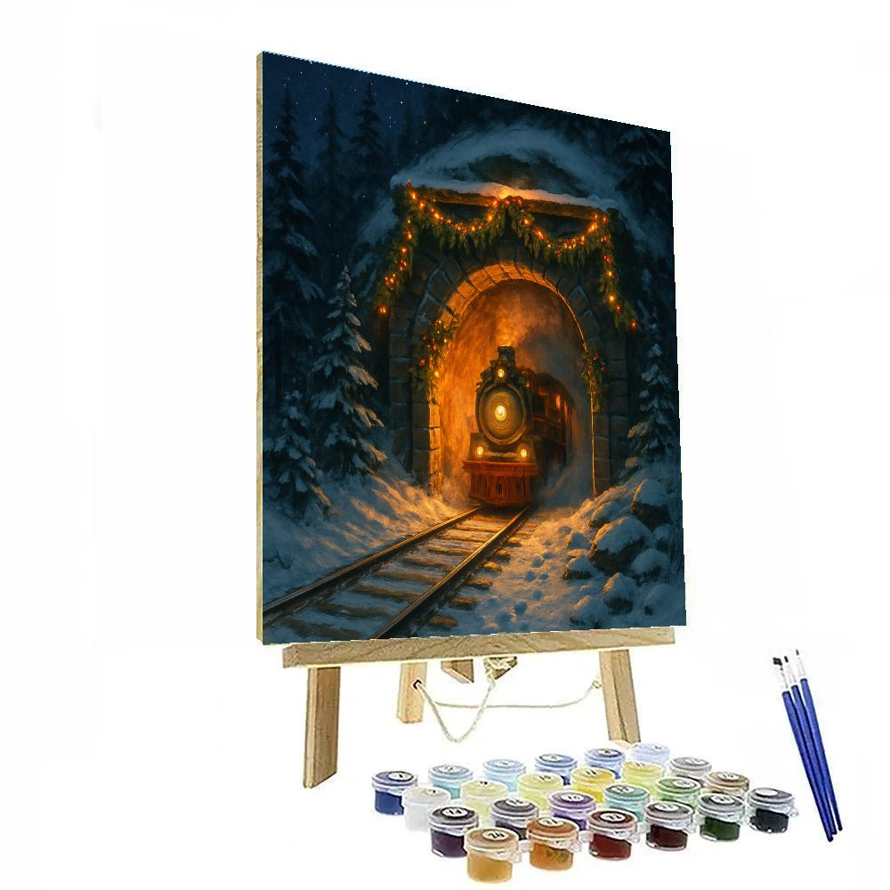 Christmas Forest Train Tunnel Glow paint by numbers