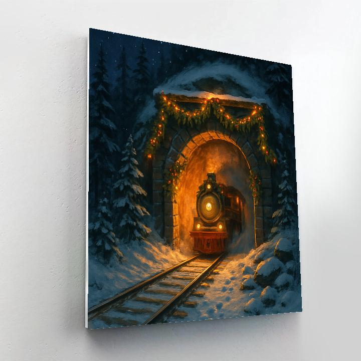 Christmas Forest Train Tunnel Glow paint by numbers