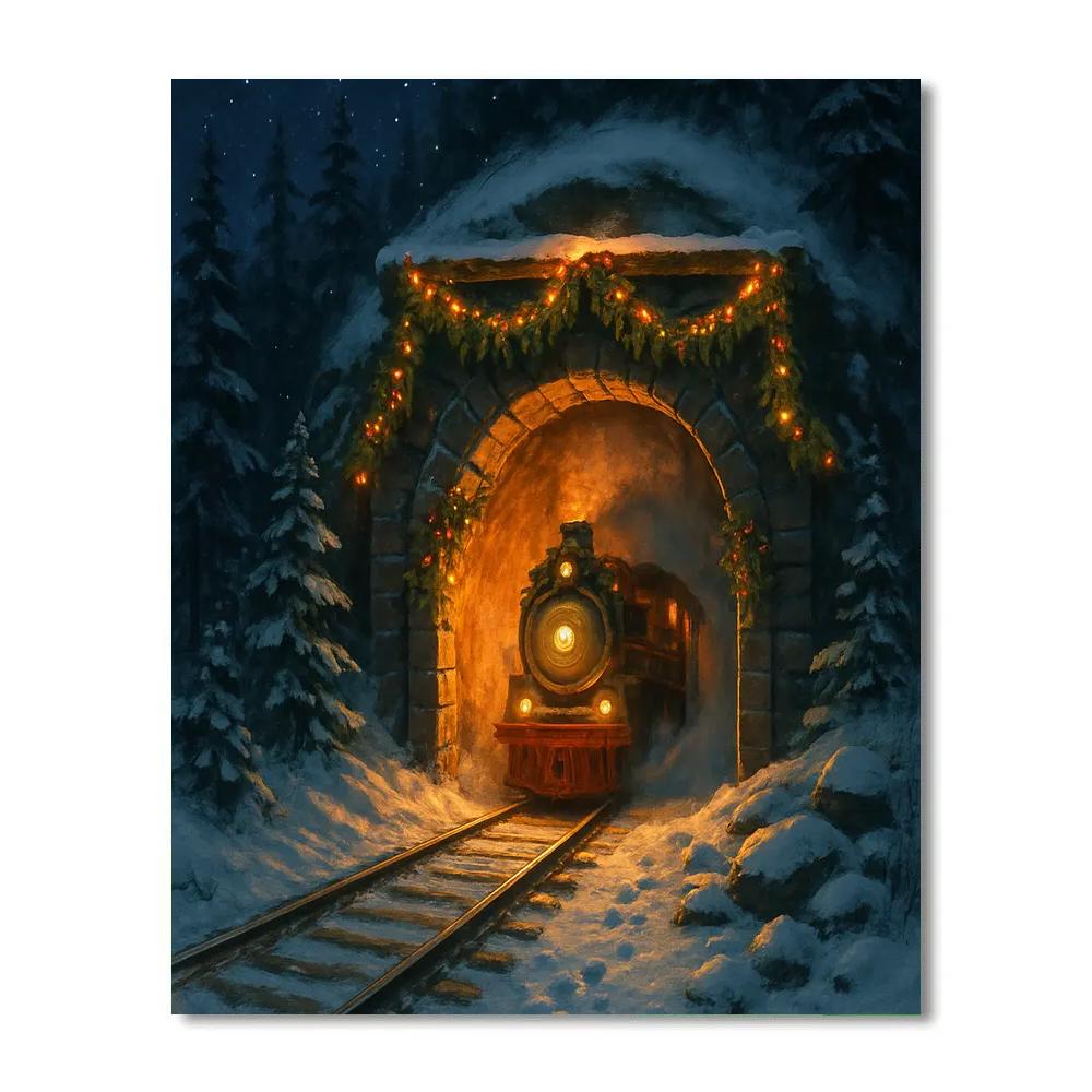 Christmas Forest Train Tunnel Glow paint by numbers