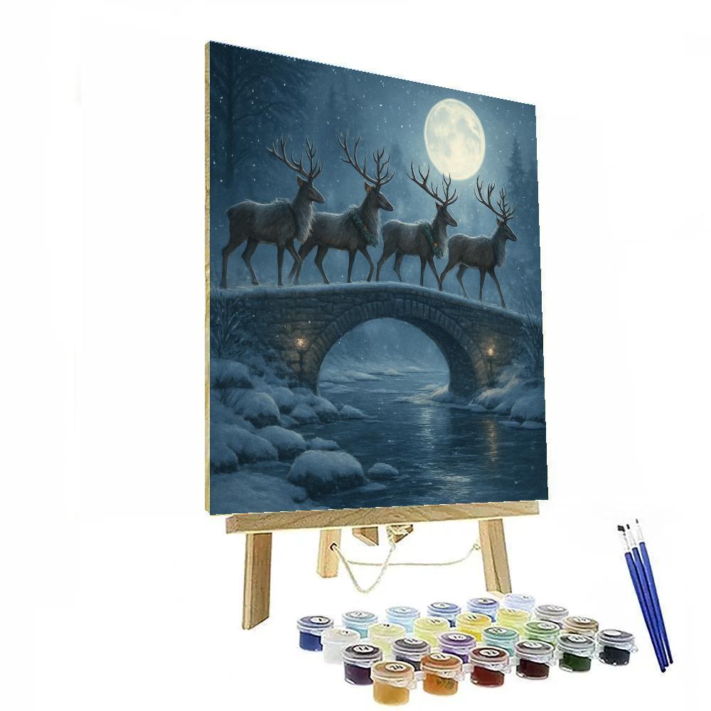 Christmas Reindeer Crossing Frozen Bridge paint by numbers
