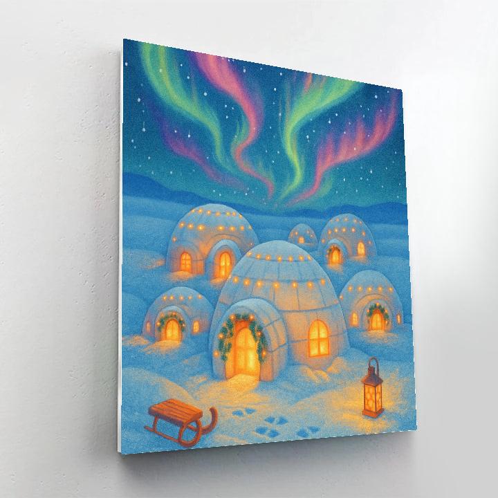 Christmas Igloo Village Under Ribbon Sky Number painting