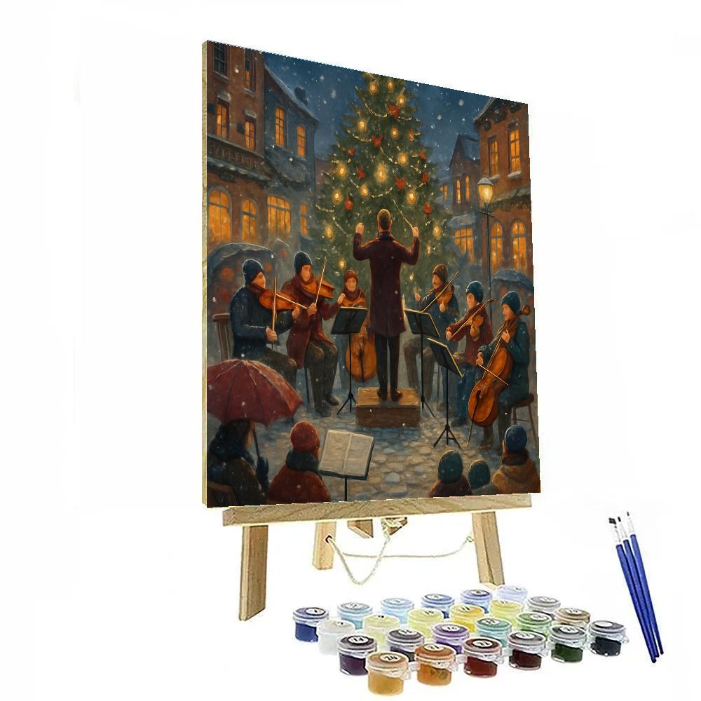 Holiday Orchestra In Snowy Plaza painting number kit