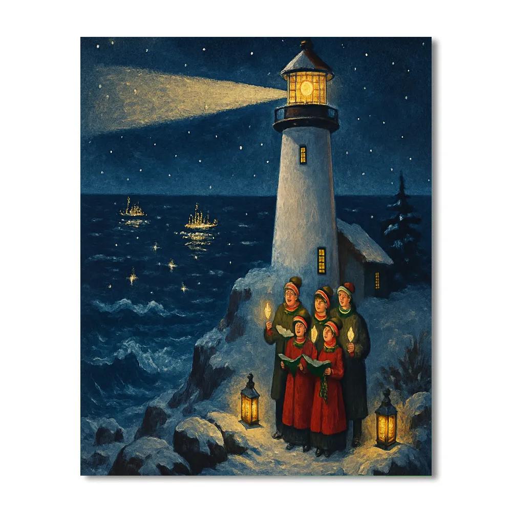 Christmas Lighthouse Cliffside Choir Numbered painting kits
