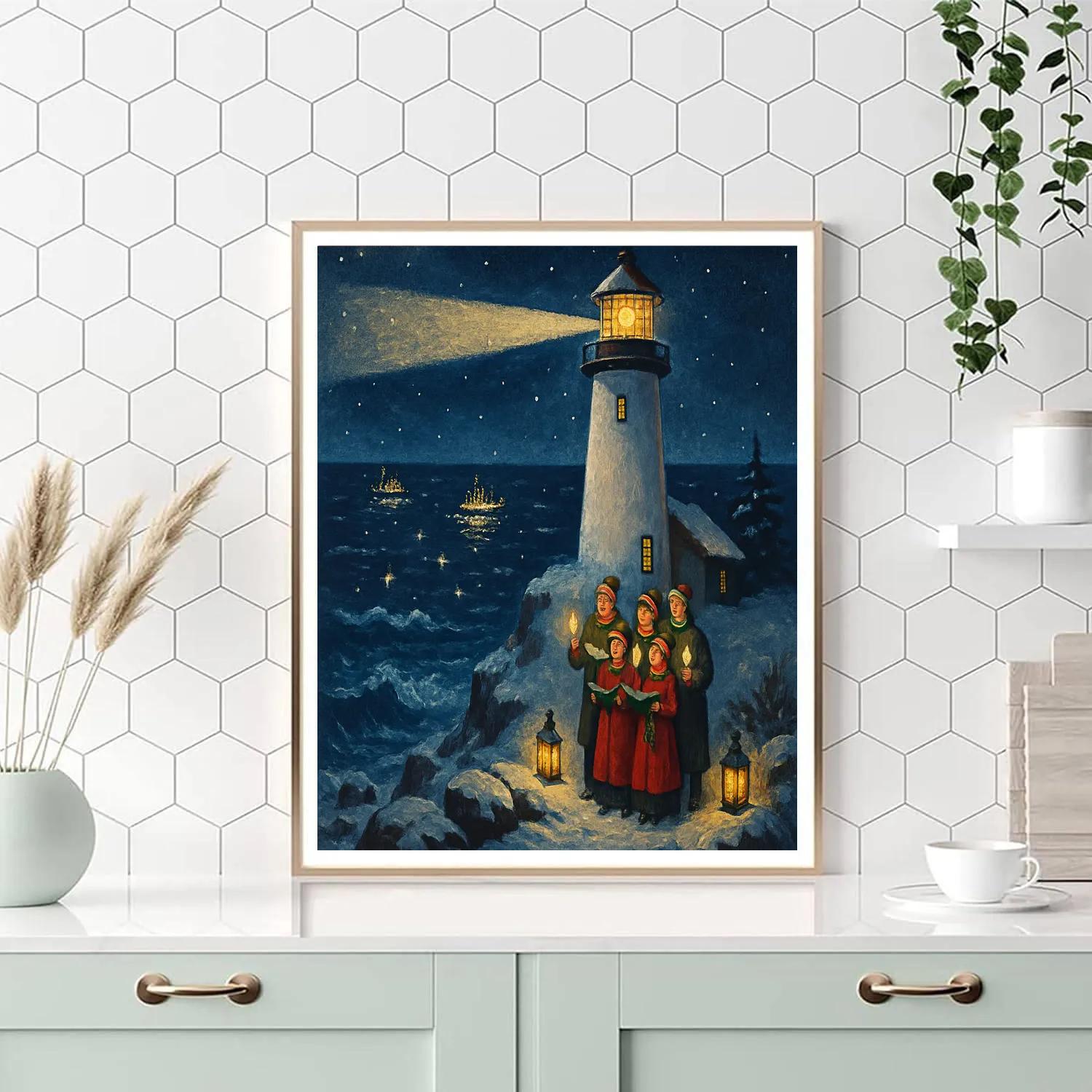 Christmas Lighthouse Cliffside Choir Numbered painting kits