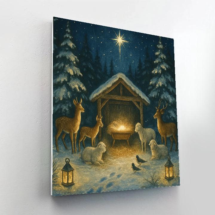 Northern Forest Nativity Under Starlight Numbered painting kits
