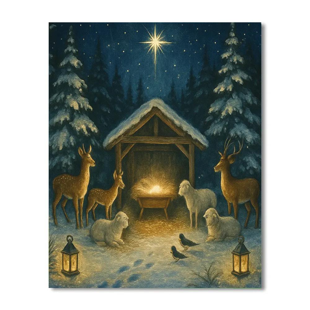 Northern Forest Nativity Under Starlight Numbered painting kits