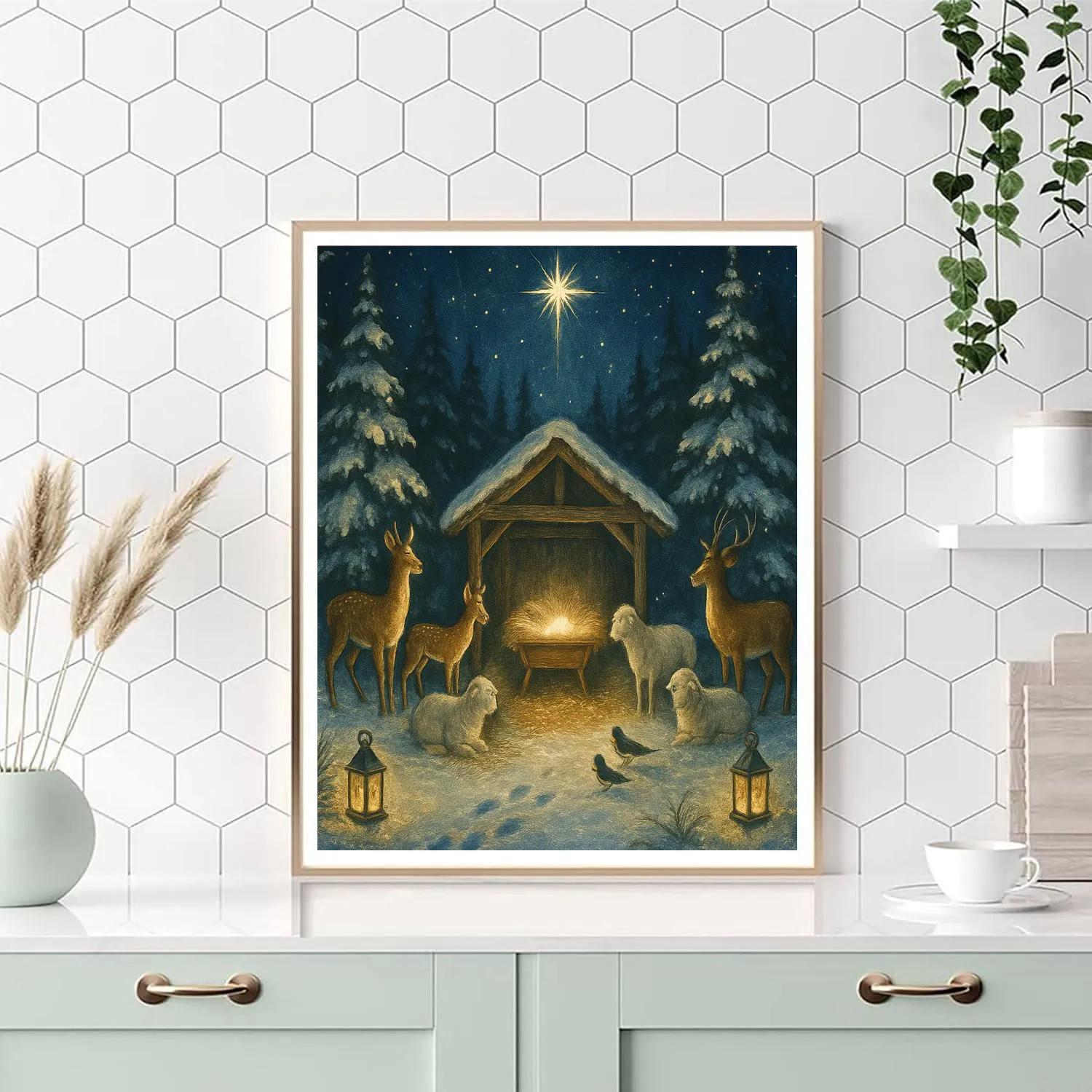 Northern Forest Nativity Under Starlight Numbered painting kits