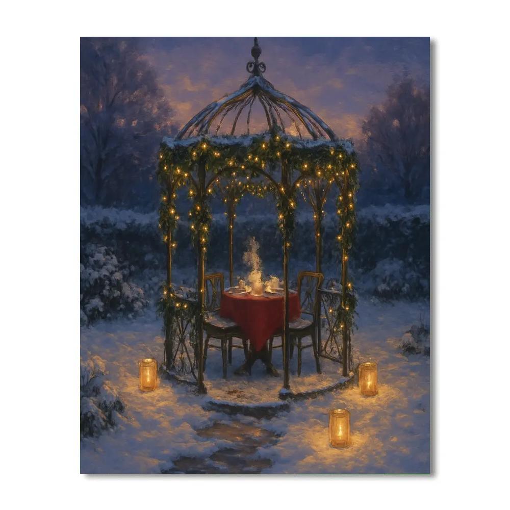 Christmas Tea Under Frosted Gazebo paint by color