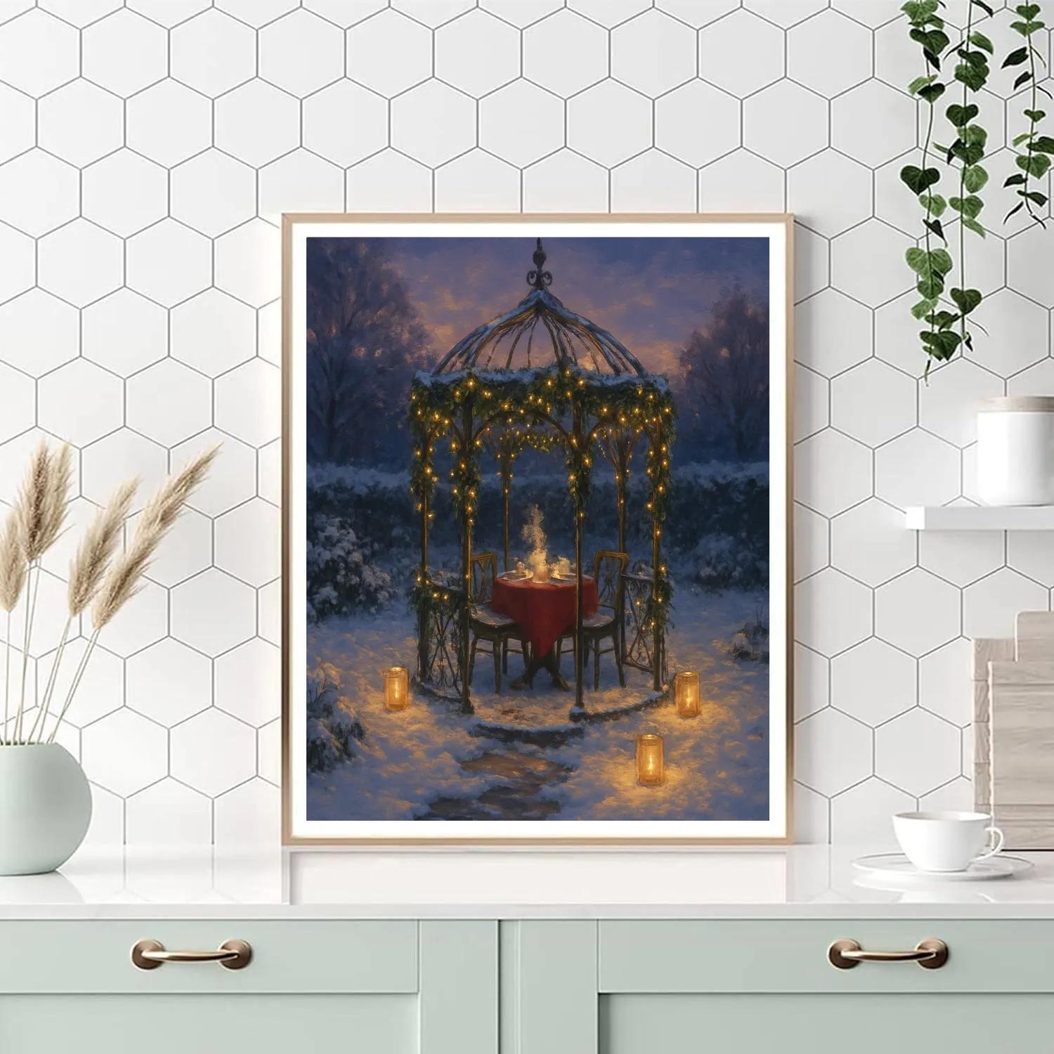 Christmas Tea Under Frosted Gazebo paint by color