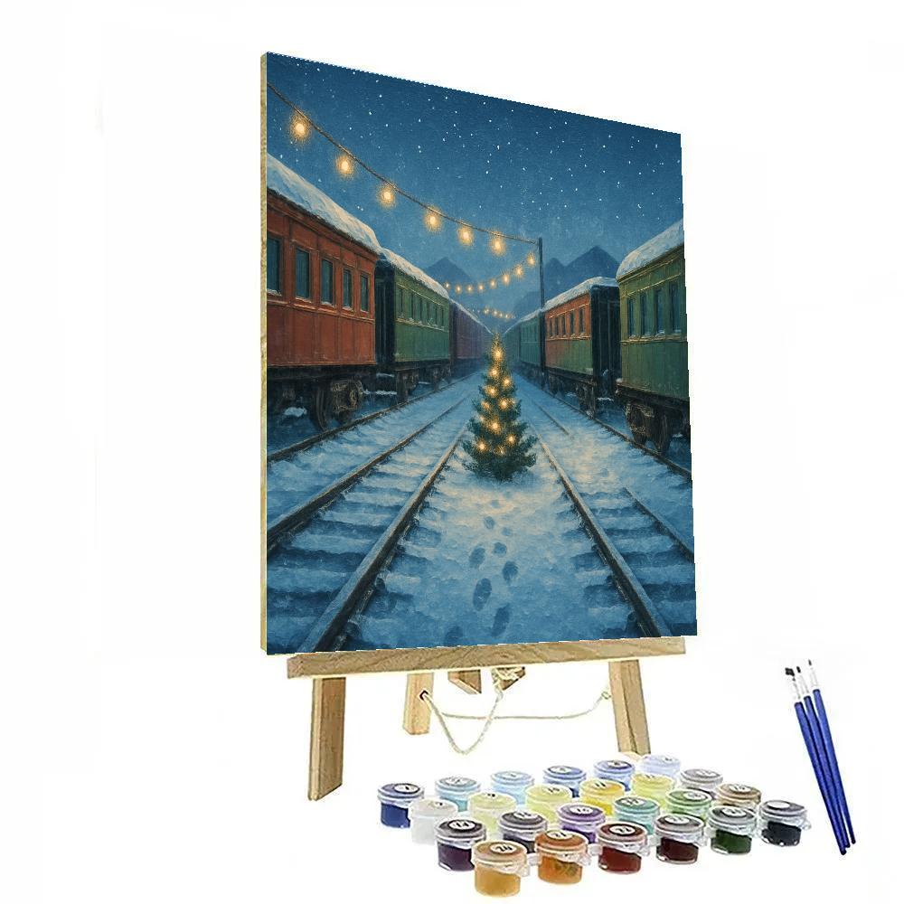 Snowy Christmas Train Yard Dreams paint by color