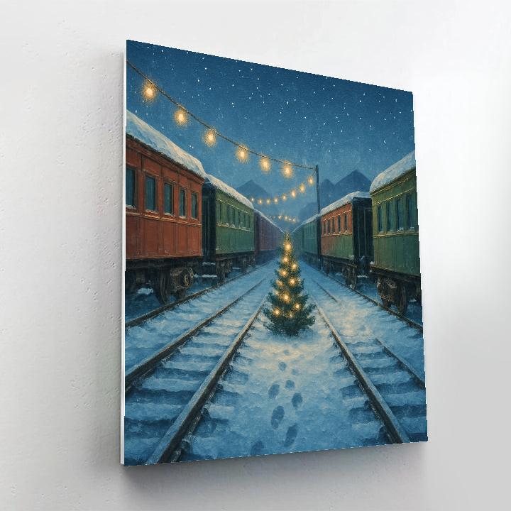 Snowy Christmas Train Yard Dreams paint by color