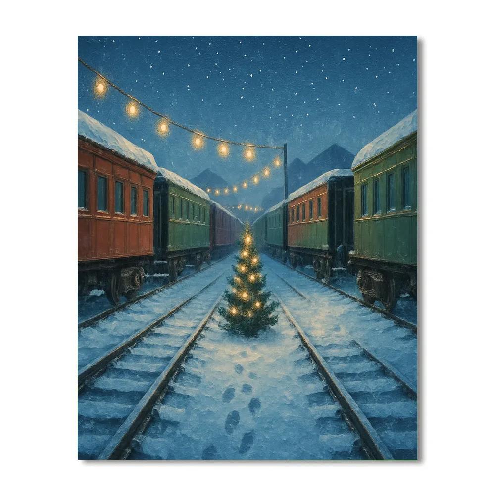 Snowy Christmas Train Yard Dreams paint by color