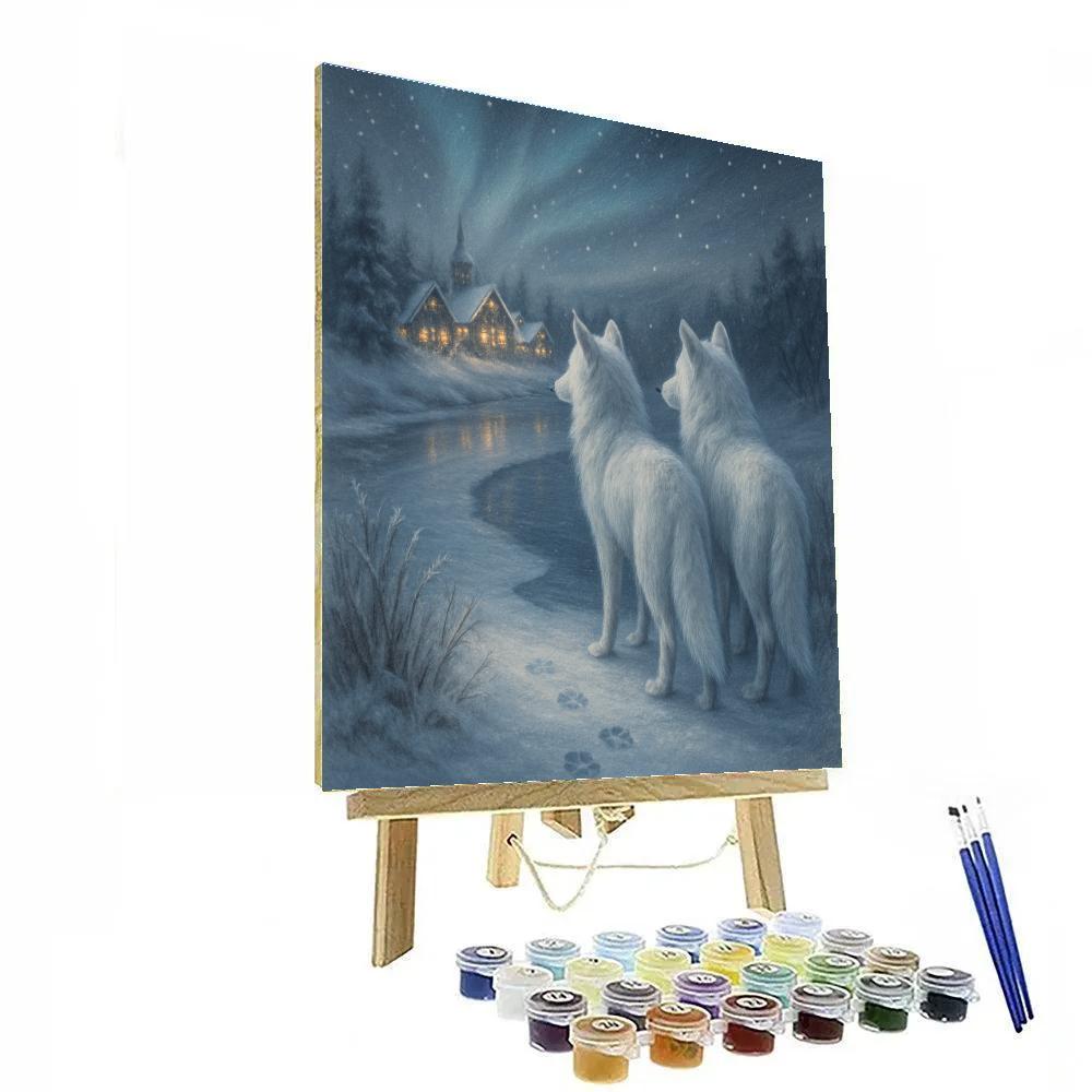 Christmas Wolves At Frozen River Bend Painting by numbers kit