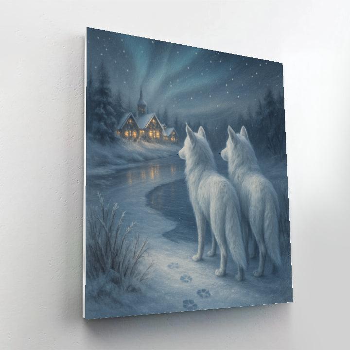 Christmas Wolves At Frozen River Bend Painting by numbers kit