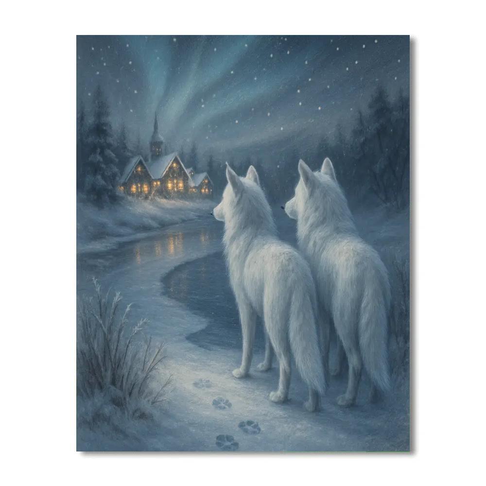 Christmas Wolves At Frozen River Bend Painting by numbers kit