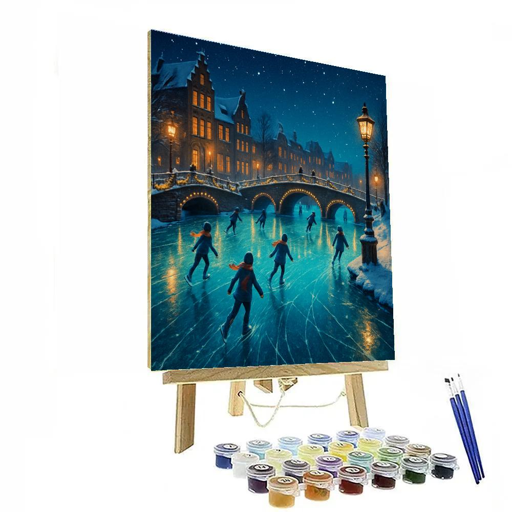 Glistening Christmas Canal Skaters painting number kit