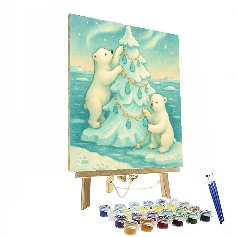Polar Bears Decorating Iceberg Tree painting number kit