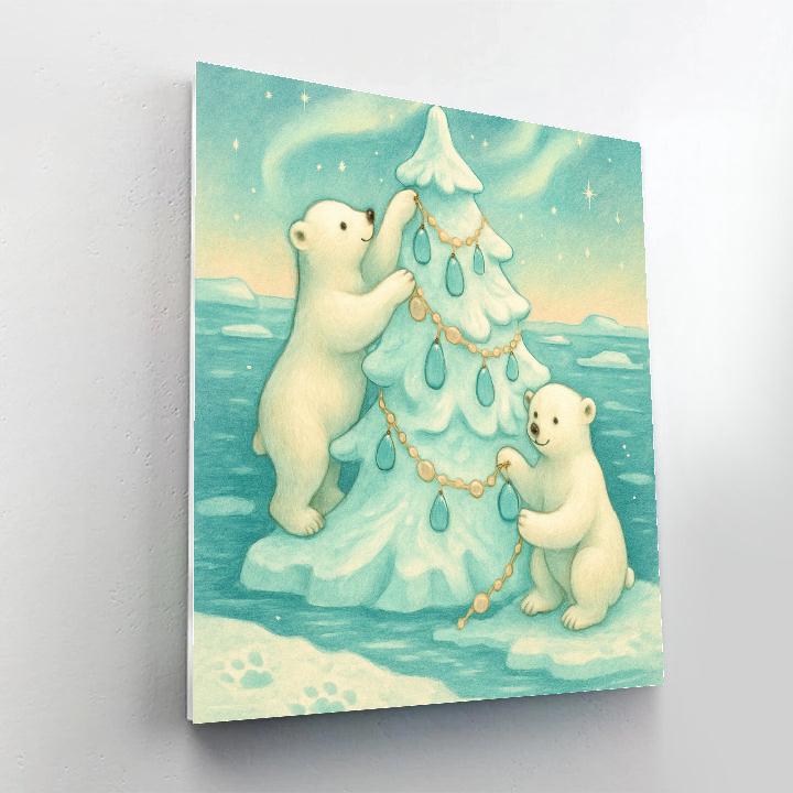 Polar Bears Decorating Iceberg Tree painting number kit