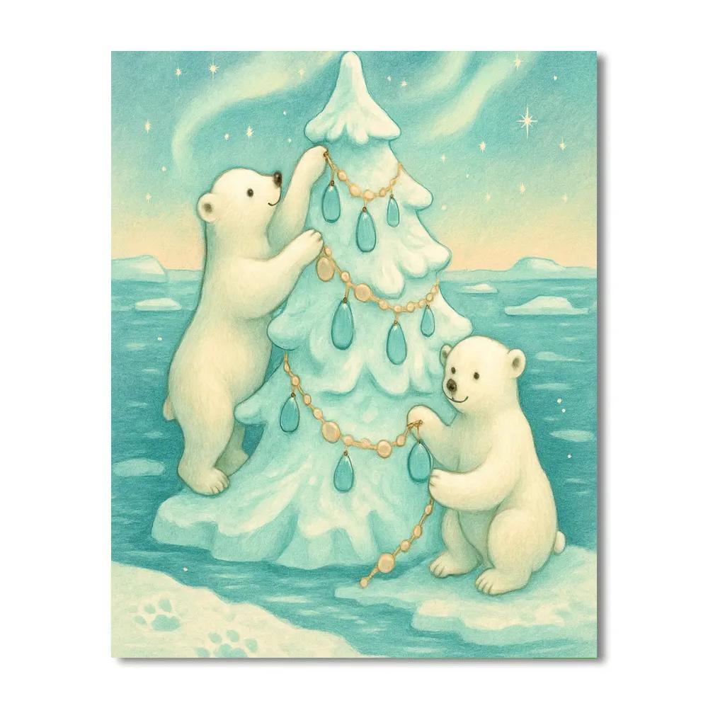 Polar Bears Decorating Iceberg Tree painting number kit