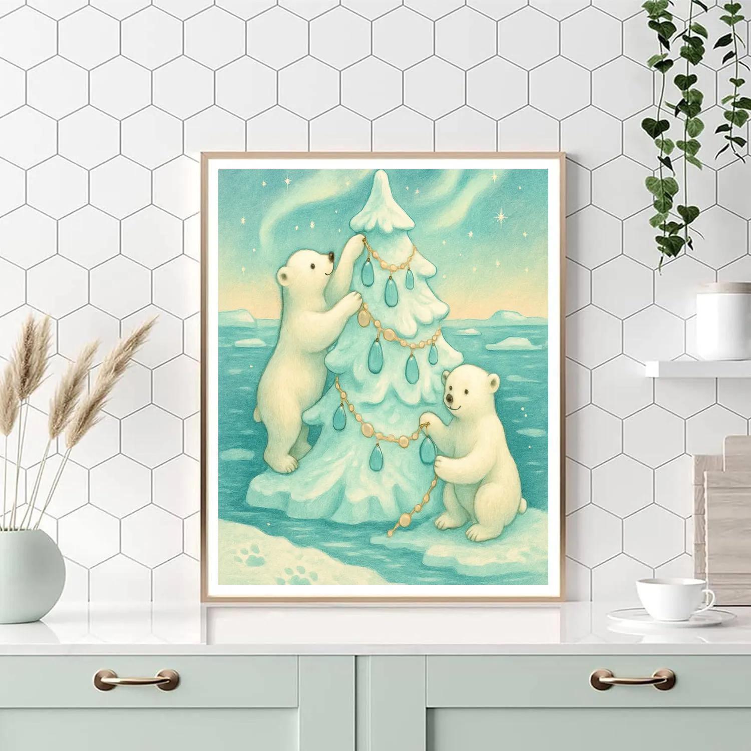 Polar Bears Decorating Iceberg Tree painting number kit