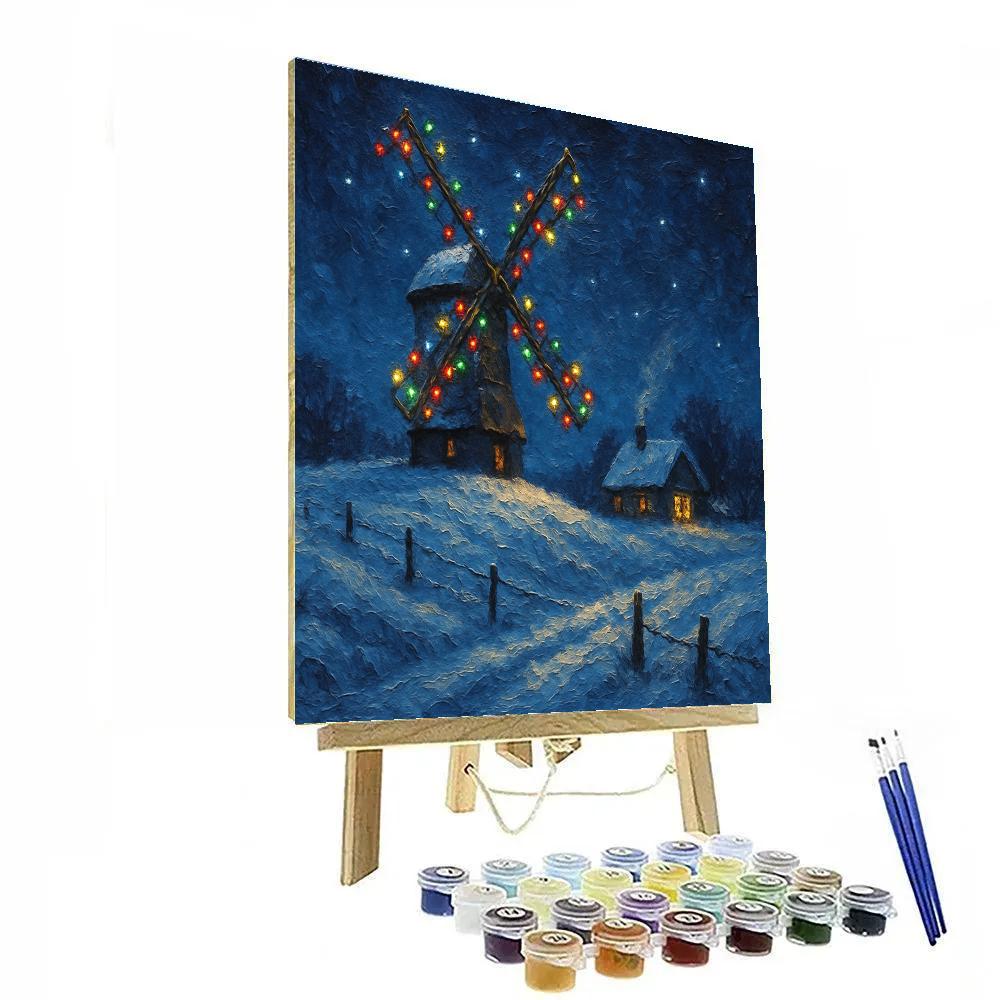 Snowbound Windmill Christmas Lights Paint by numbers art