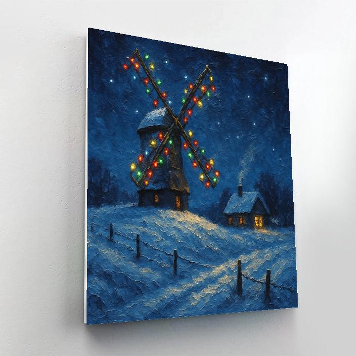 Snowbound Windmill Christmas Lights Paint by numbers art