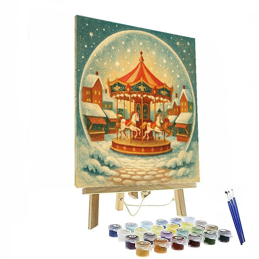 Christmas Carousel In Snowglobe Square Paint by numbers art