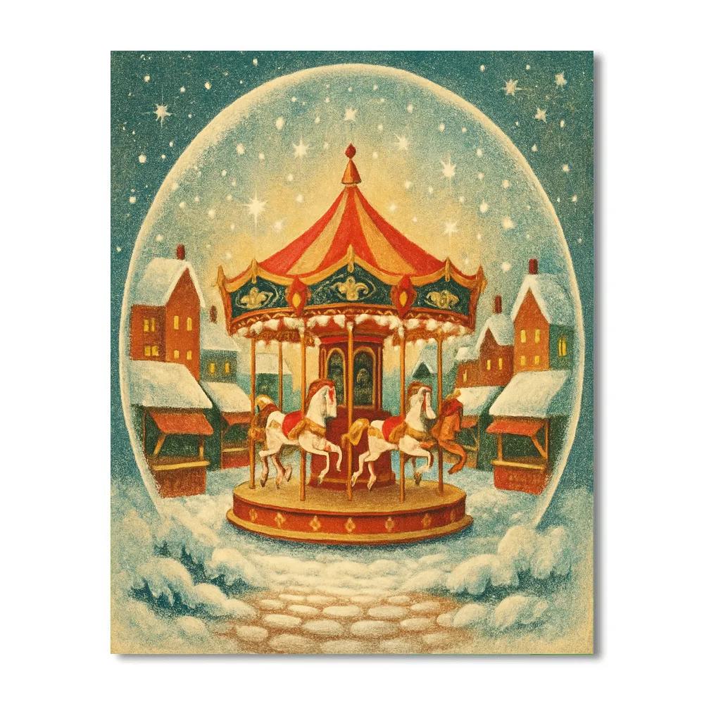 Christmas Carousel In Snowglobe Square Paint by numbers art