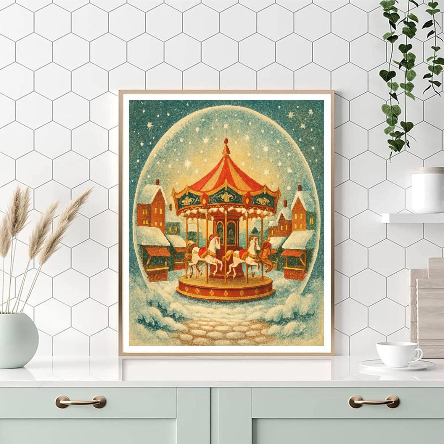 Christmas Carousel In Snowglobe Square Paint by numbers art