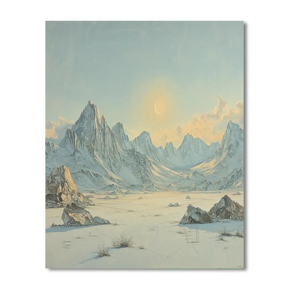 Leonardo Da Vinci Inspired Eclipse Over Misty Highlands Painting by numbers kit