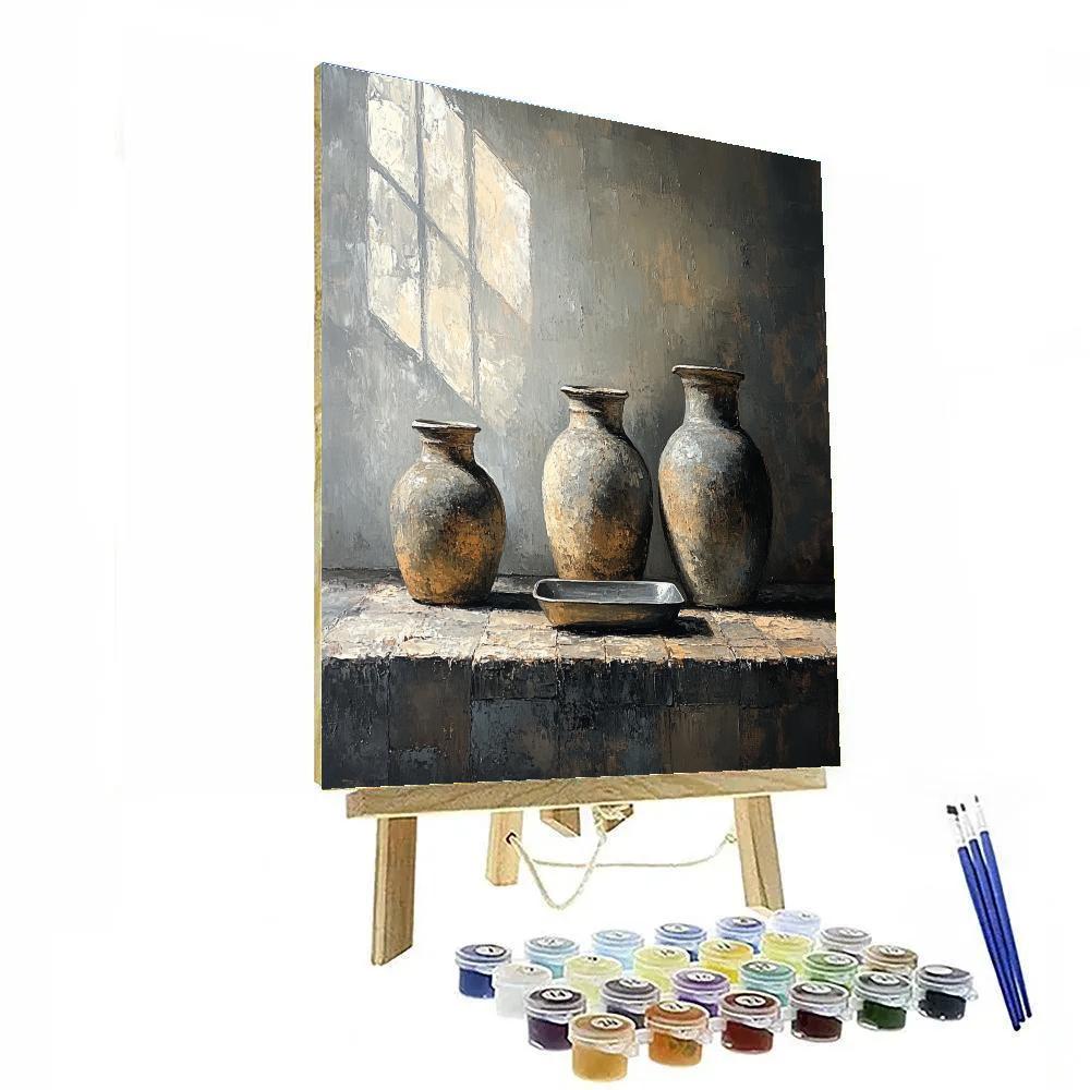 Diego Velázquez Inspired Silvery Bodegon Of Earthenware Jars In Mist Light Paint by numbers kits