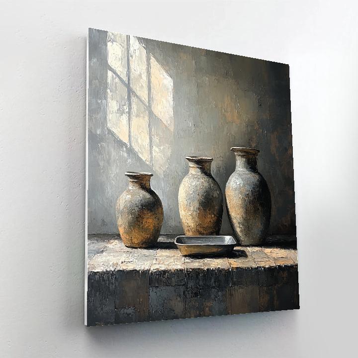 Diego Velázquez Inspired Silvery Bodegon Of Earthenware Jars In Mist Light Paint by numbers kits
