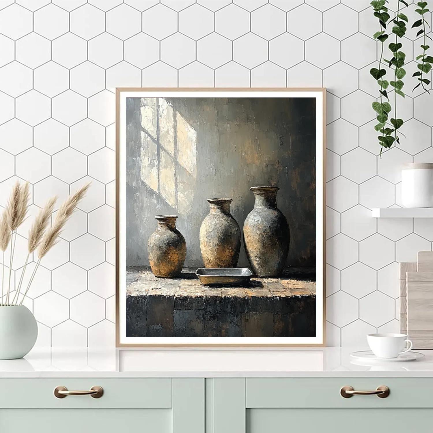 Diego Velázquez Inspired Silvery Bodegon Of Earthenware Jars In Mist Light Paint by numbers kits