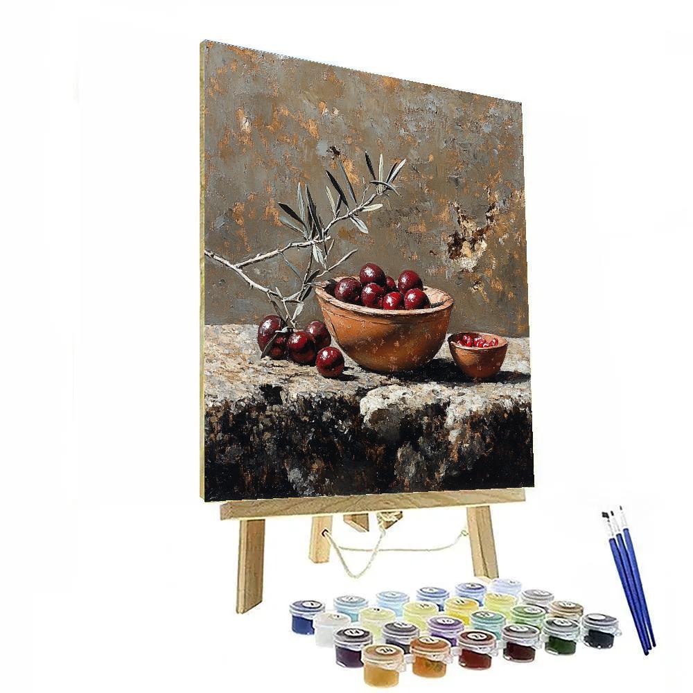 Diego Velázquez Inspired Market Still Life Of Pomegranates And Olive Branches paint by color