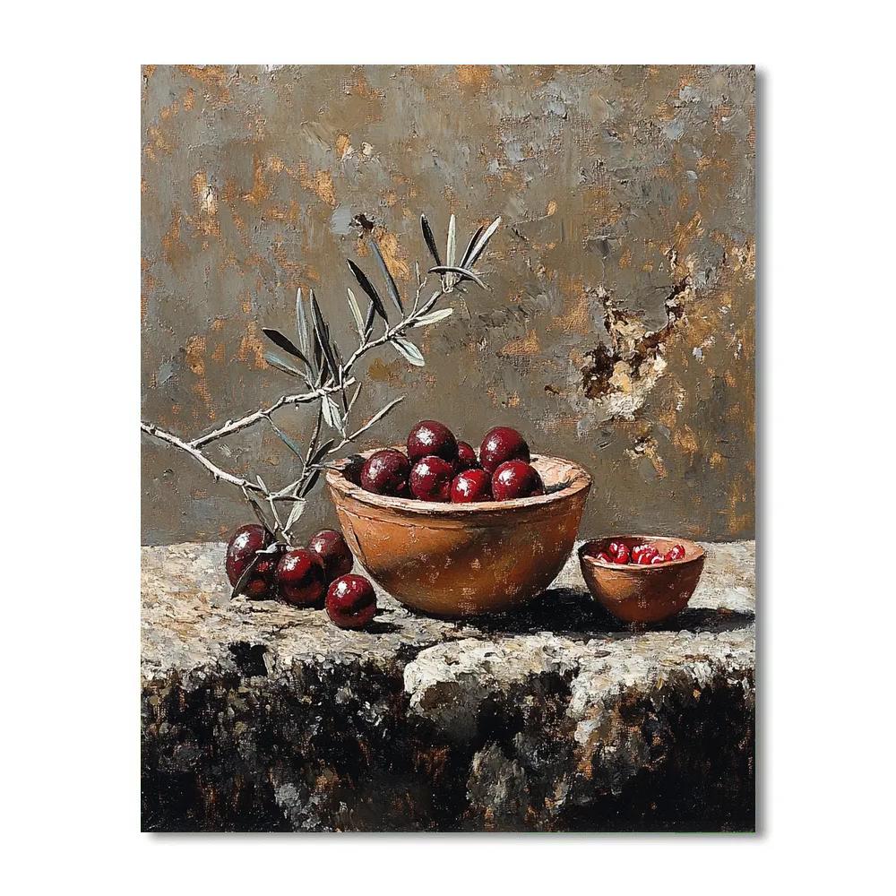 Diego Velázquez Inspired Market Still Life Of Pomegranates And Olive Branches paint by color