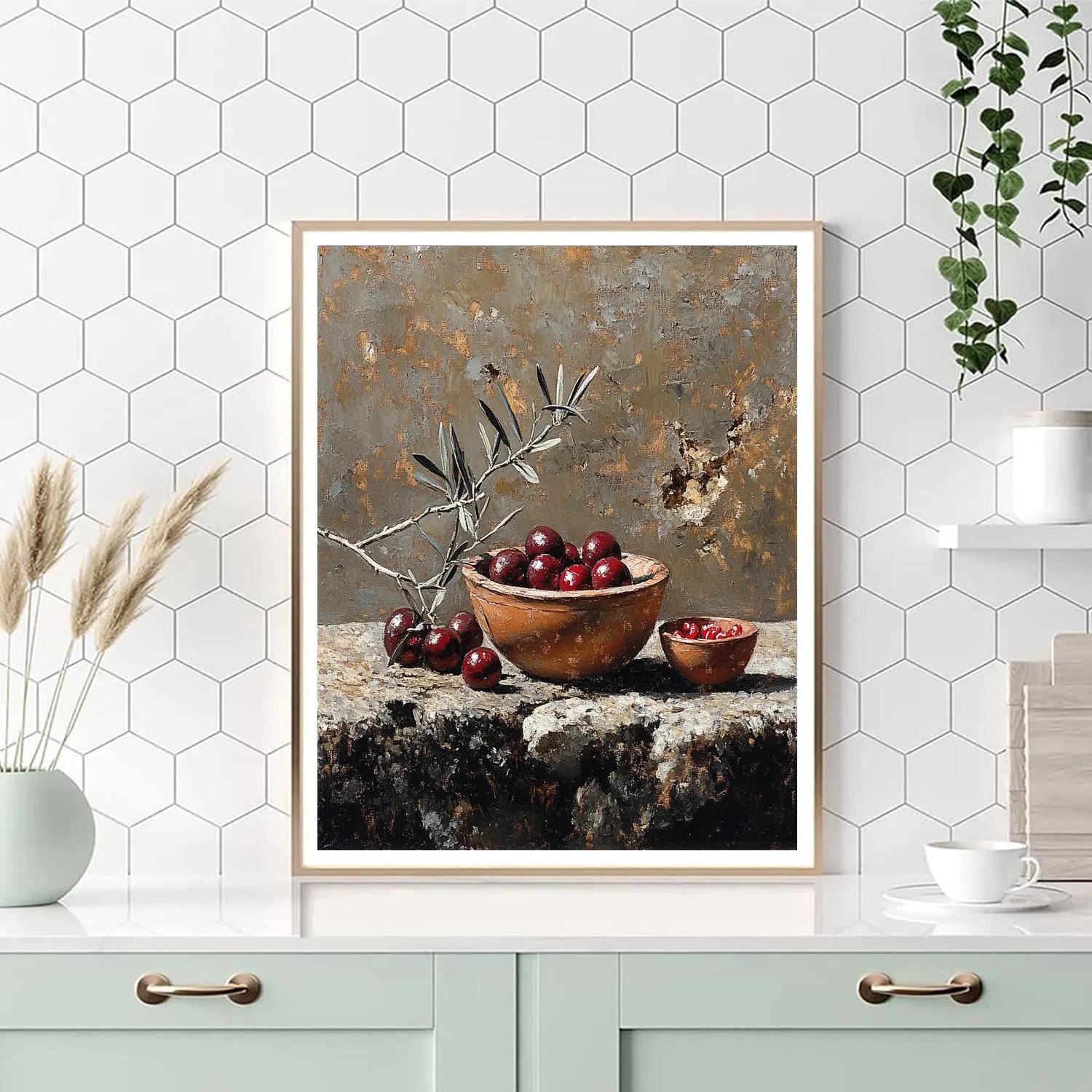 Diego Velázquez Inspired Market Still Life Of Pomegranates And Olive Branches paint by color