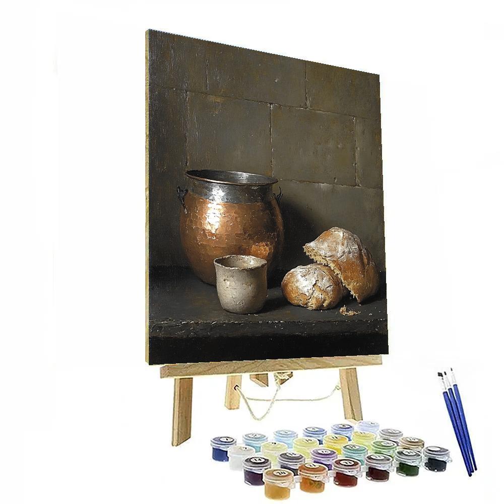 Diego Velázquez Inspired Copper Cookware With Bread And Linen Shadows DIY paint by numbers