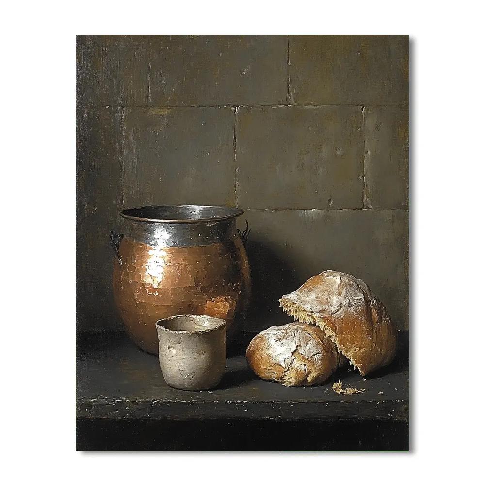 Diego Velázquez Inspired Copper Cookware With Bread And Linen Shadows DIY paint by numbers