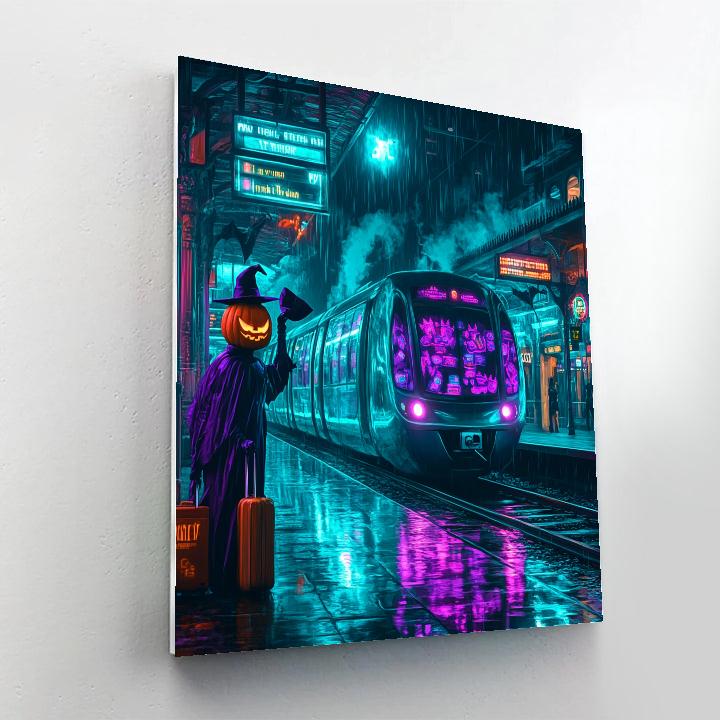 Midnight Train Platform With Halloween Echoes painting number kit