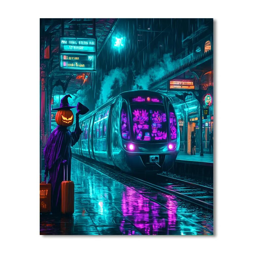 Midnight Train Platform With Halloween Echoes painting number kit