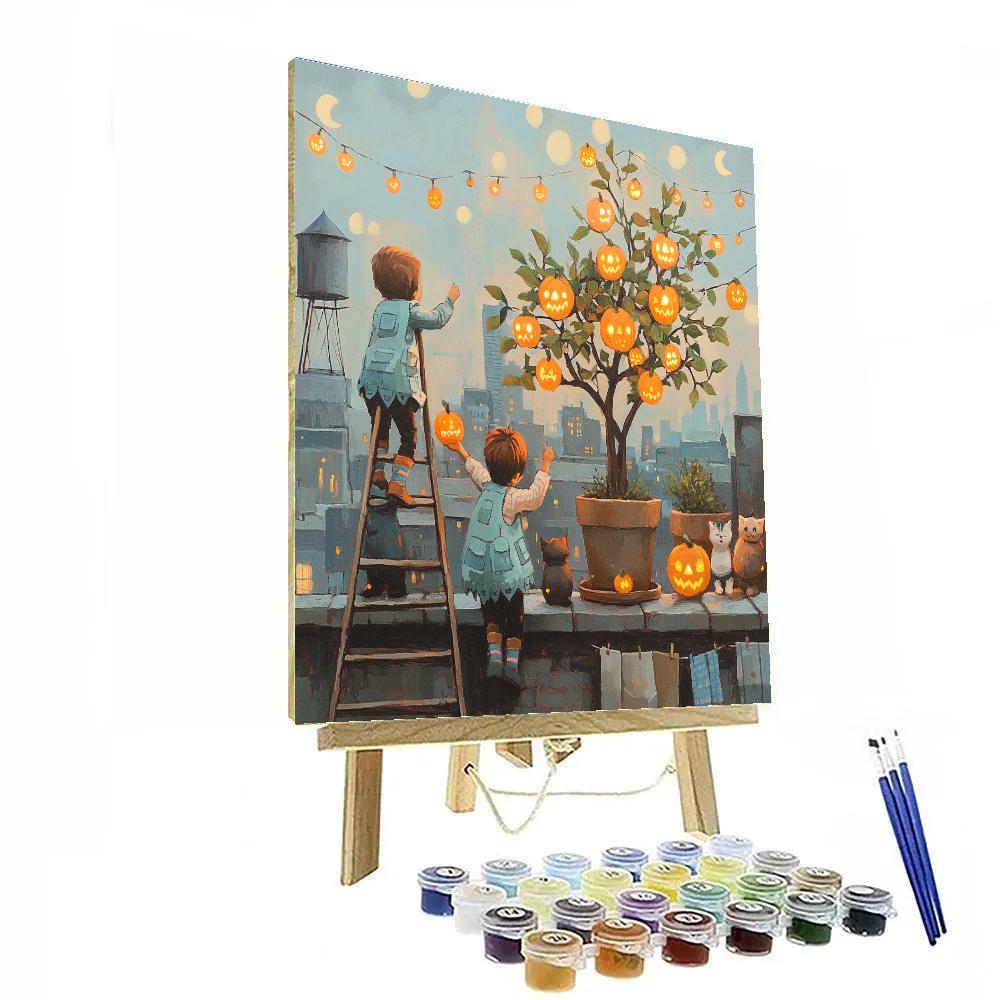 Haunted Rooftop Orchard Under Paper Moons DIY paint by numbers