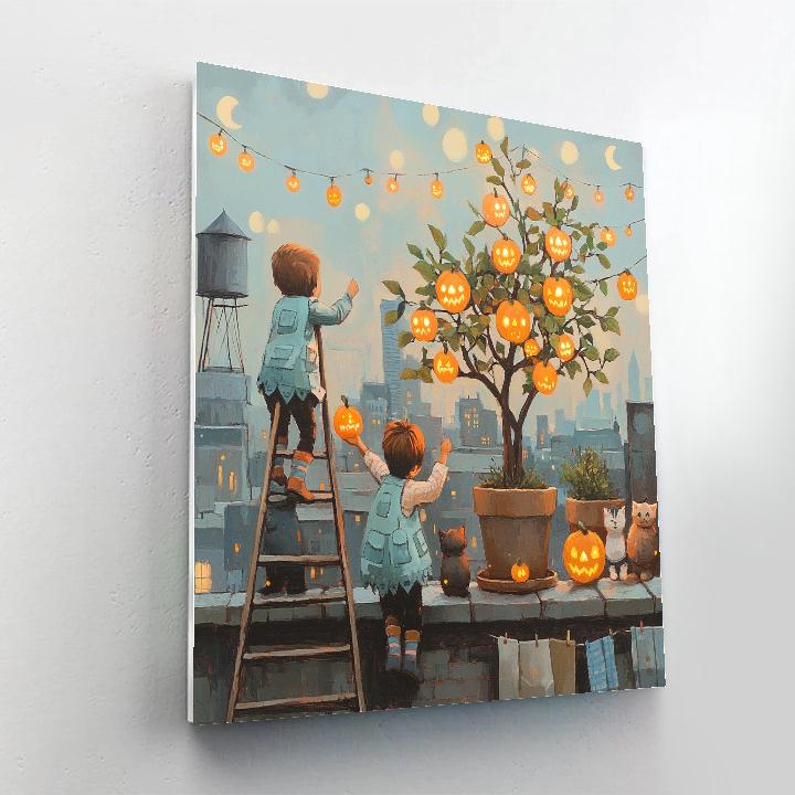 Haunted Rooftop Orchard Under Paper Moons DIY paint by numbers