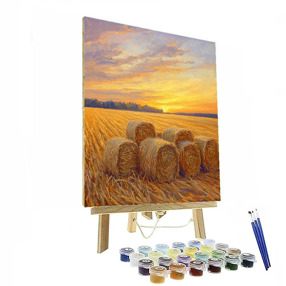 Claude Monet Inspired Haystacks At Golden Dusk paint by numbers
