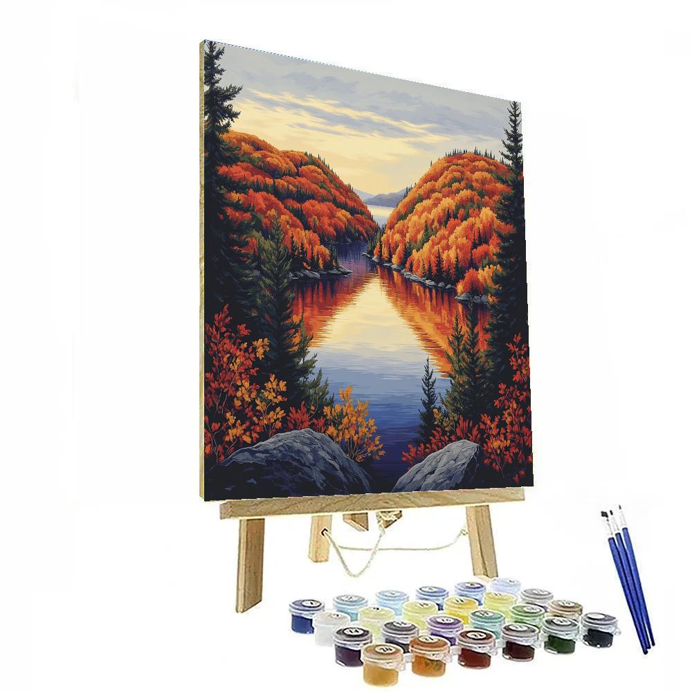 Franklin Carmichael Inspired Autumn Fire Hills Above Glassy Inlet Number painting