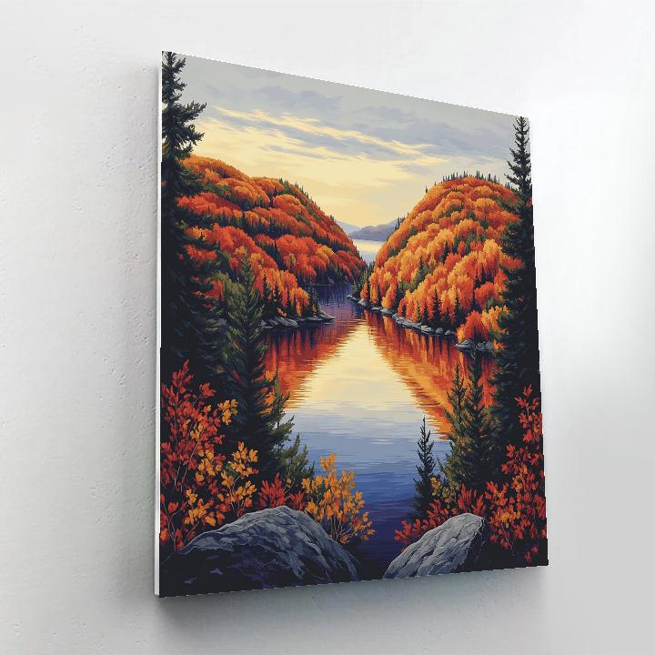 Franklin Carmichael Inspired Autumn Fire Hills Above Glassy Inlet Number painting