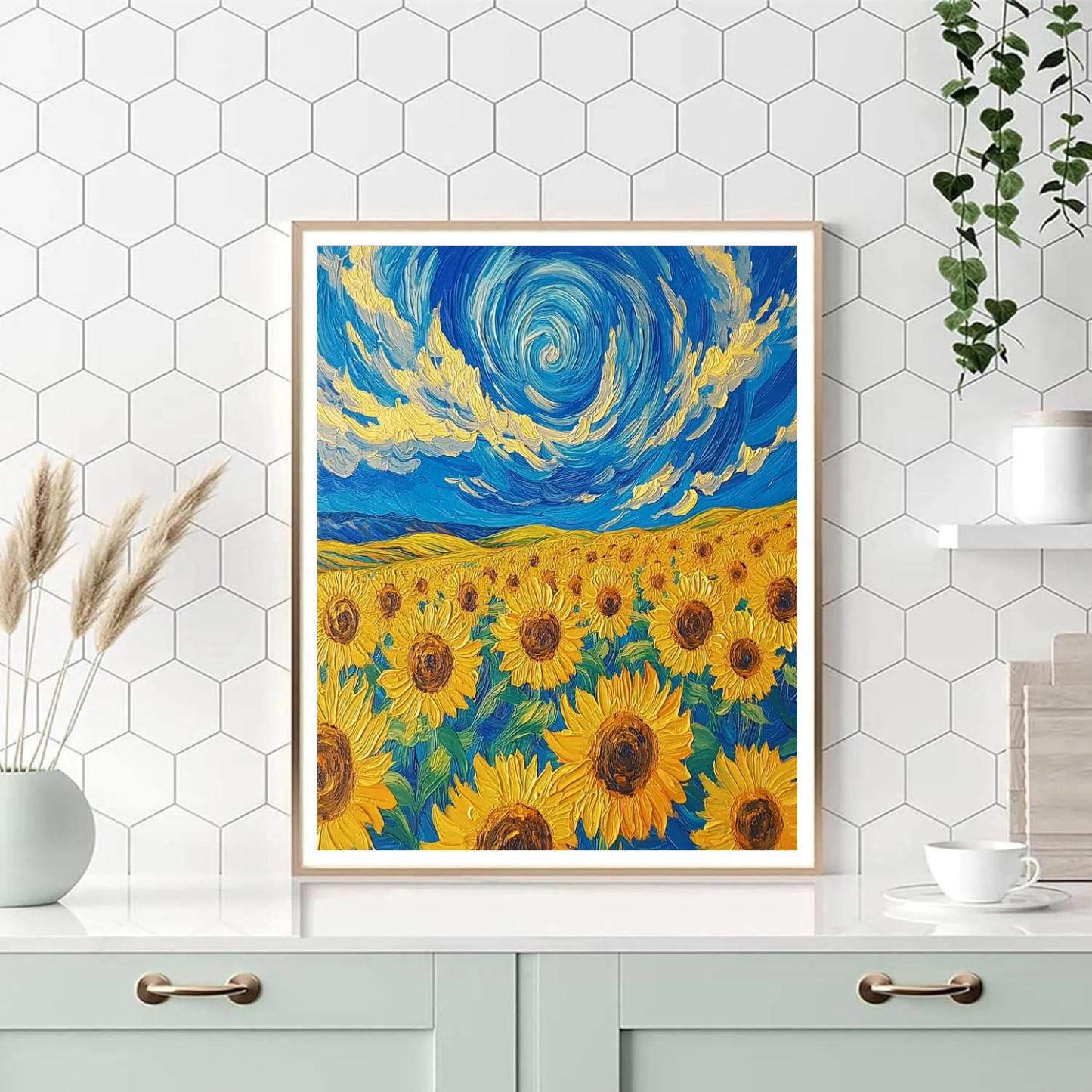 Van Gogh Inspired Sunflower Fields Number painting